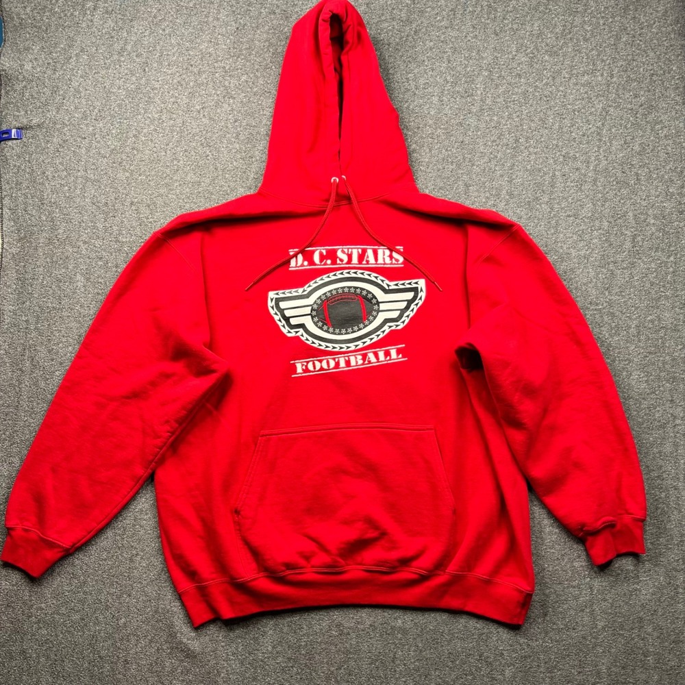 DC Stars Football Hoodie Mens 2XL Red  Core Fleece Sweatshirt